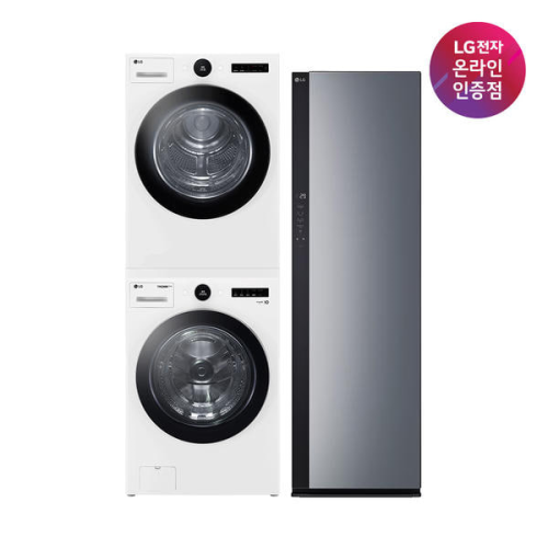 LG 트롬 오브제컬렉션 세탁기 스팀건조기세트+스타일러 K3W20WS-5M5(FX23WA-20WQ+SC5GMR52)23KG+20KG+5벌